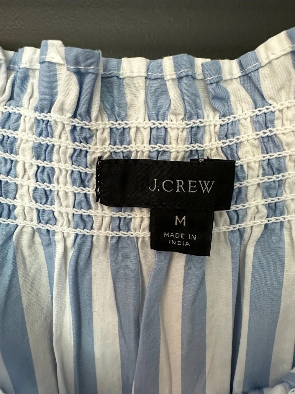 J.Crew Smocked Puff-sleeve Cotton Poplin Dress in Stripe